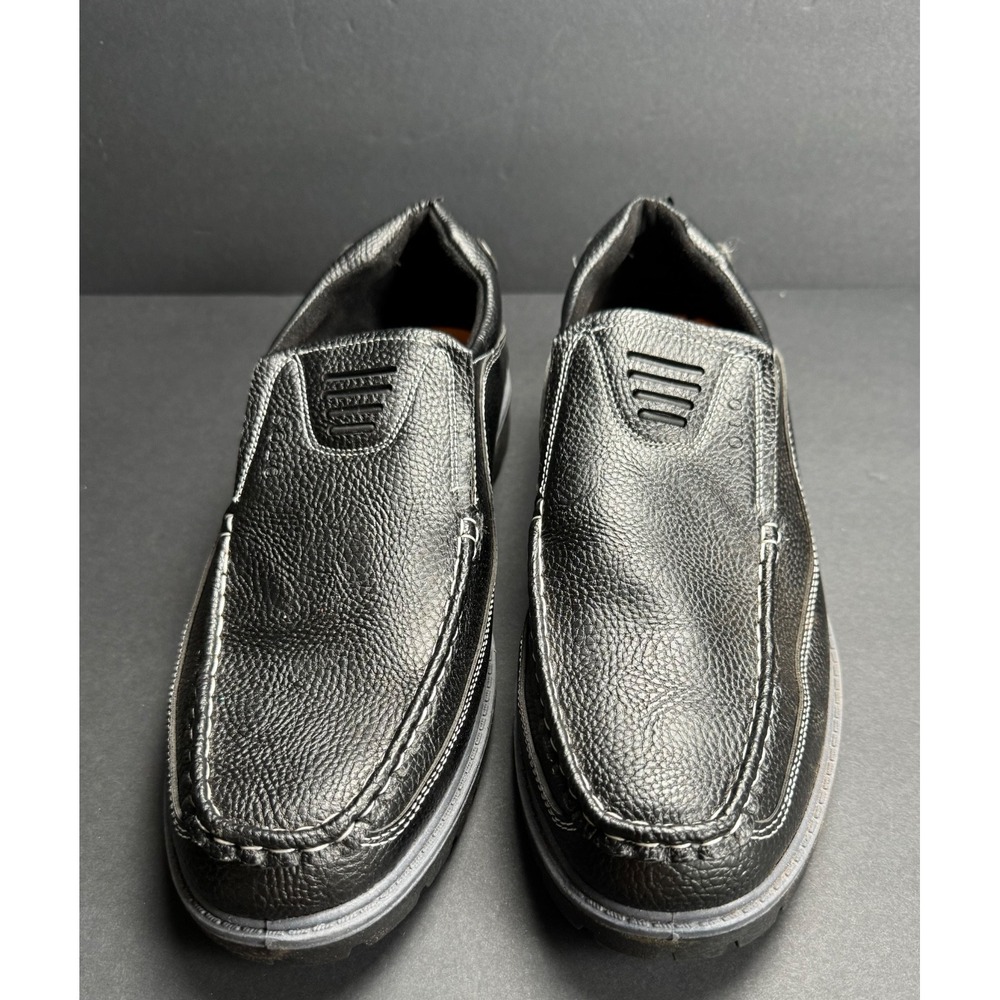 SOLO Men's Black Faux Leather Slip-On Loafers Moc Toe Lug Sole Size 13 New